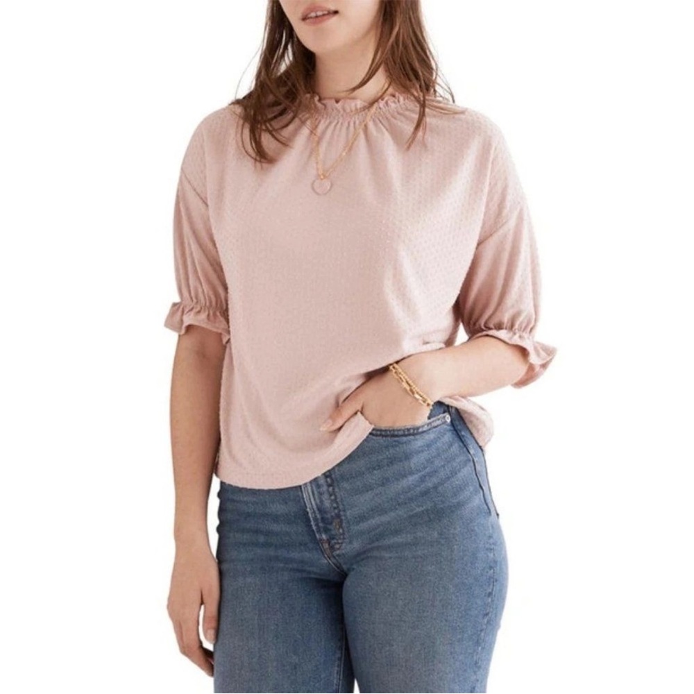 Madewell Blouse Women Size Small Dusty Pink Textured Top 3/4 Sleeves Lightweight